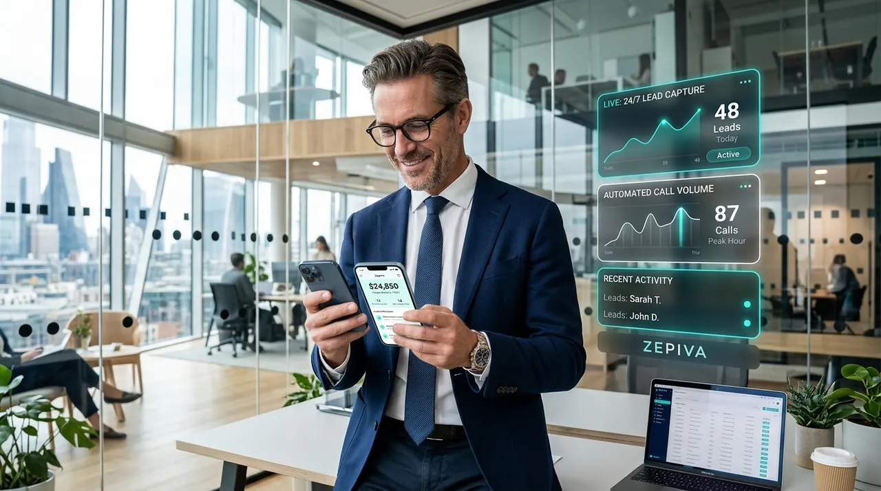 Business director and clinic owner managing Zepiva mobile operations and call volume on smartphone